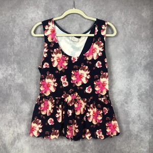 Anthropologie Postmark Womens Floral Blouse Top Sleeveless Peplum Cutout Back